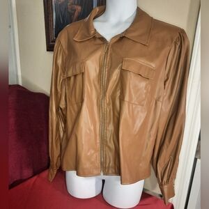 #529 New Ashley Stewart brown leather look jacket coat plus size 24